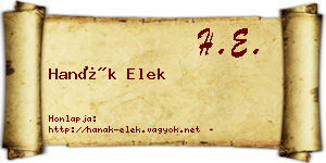 Hanák Elek névjegykártya